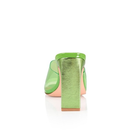 Limited Time Offer Kallie Block Heel Mules - Lime Green Vinylite In Stock