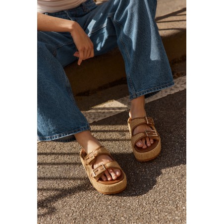 Limited Time Offer Aphrodite Woven Flatforms - Natural Weave/Tan Fresh Release