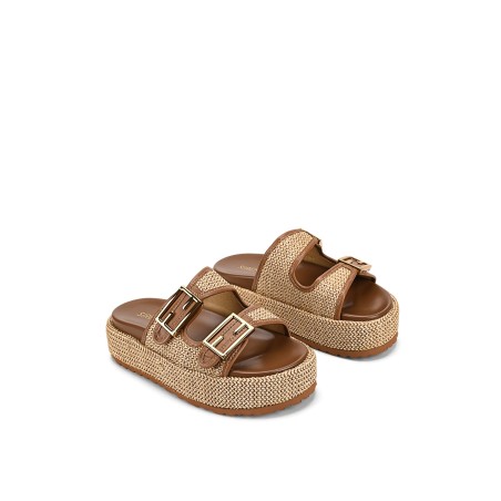 Limited Time Offer Aphrodite Woven Flatforms - Natural Weave/Tan Fresh Release