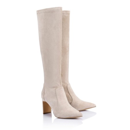 Limited Time Offer Bradley Knee High Boots - Stone Stretch Microsuede Hot New Item