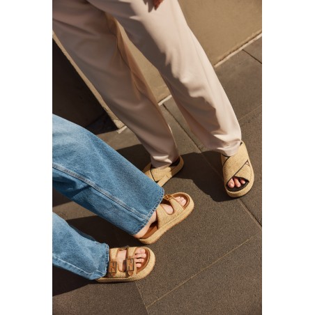 Limited Time Offer April Flatform Sandals - Natural Weave & Black Limited Stock