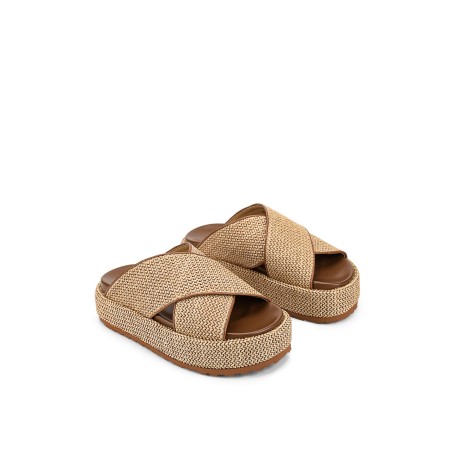 Limited Time Offer April Flatform Sandals - Natural Weave & Tan Immediate Availability