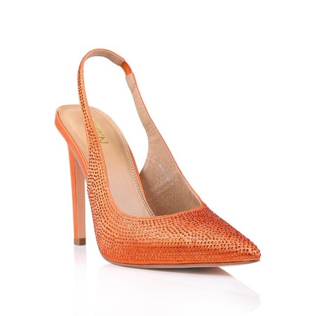 Limited Time Offer Anthony Stiletto Heels - Orange Satin/Jewels In Stock