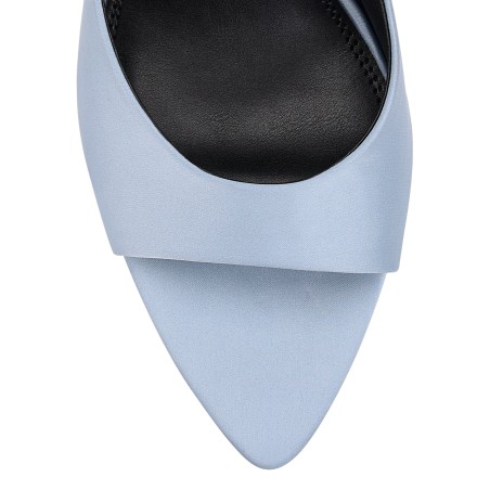 Limited Time Offer Margot Point Toe Mules - Blue Satin New Stock