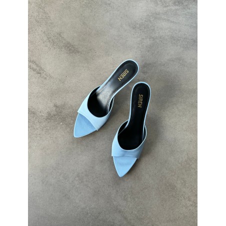 Limited Time Offer Margot Point Toe Mules - Blue Satin New Stock