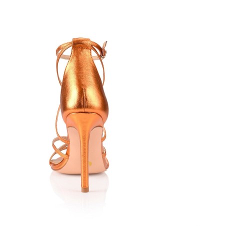 Limited Time Offer Danger Stiletto Heels - Orange Metallic Leather On Hand Now