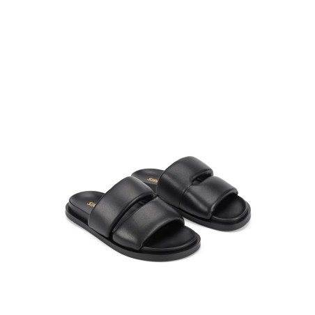 Limited Time Offer Lacey Footbed Sandals - Black Leather In Stock