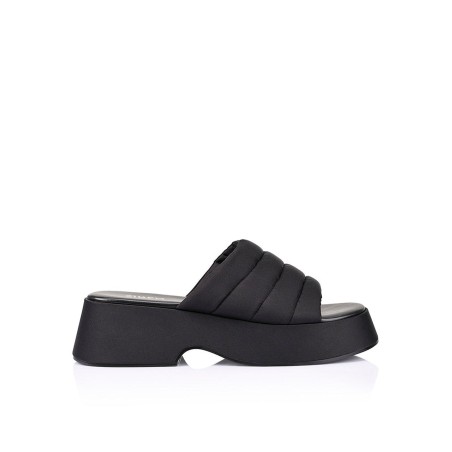 Limited Time Offer Scorpio Flatform Slides - Black Satin Available for Immediate Shipping