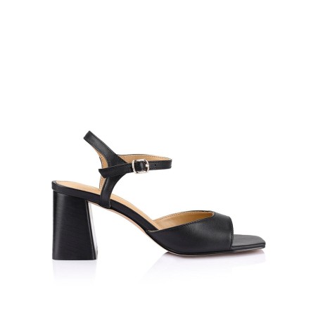 Limited Time Offer Stomp Heeled Sandals - Black Leather New Collection