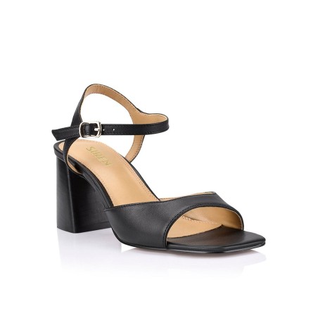 Limited Time Offer Stomp Heeled Sandals - Black Leather New Collection