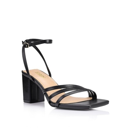 Limited Time Offer Tessie Block Heel Sandals - Black Leather Available for Immediate Shipping