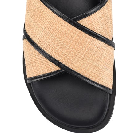 Limited Time Offer Laguna Footbed Sandals - Black Leather and Natural Raffia New Release