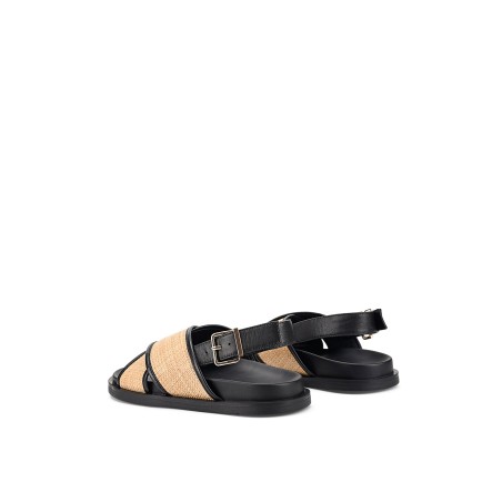 Limited Time Offer Laguna Footbed Sandals - Black Leather and Natural Raffia New Release